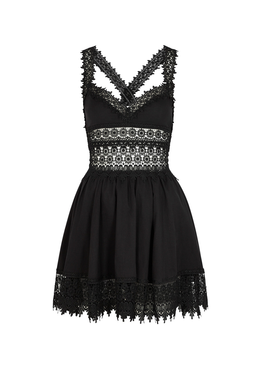 Charo Ruiz Marilyn Lace-trimmed Cotton-blend Mini Dress, Dress, Black