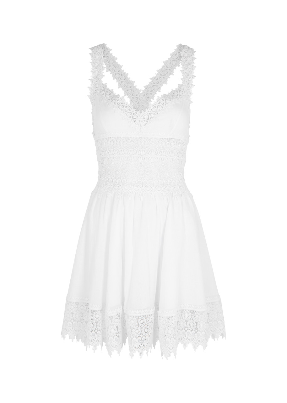 Charo Ruiz Ibiza Marilyn Lace-trimmed Cotton-blend Mini Dress - White