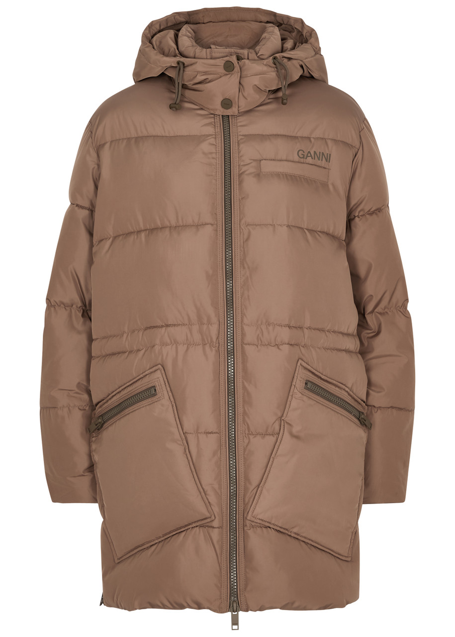Ganni Quilted Shell Coat - Brown - X