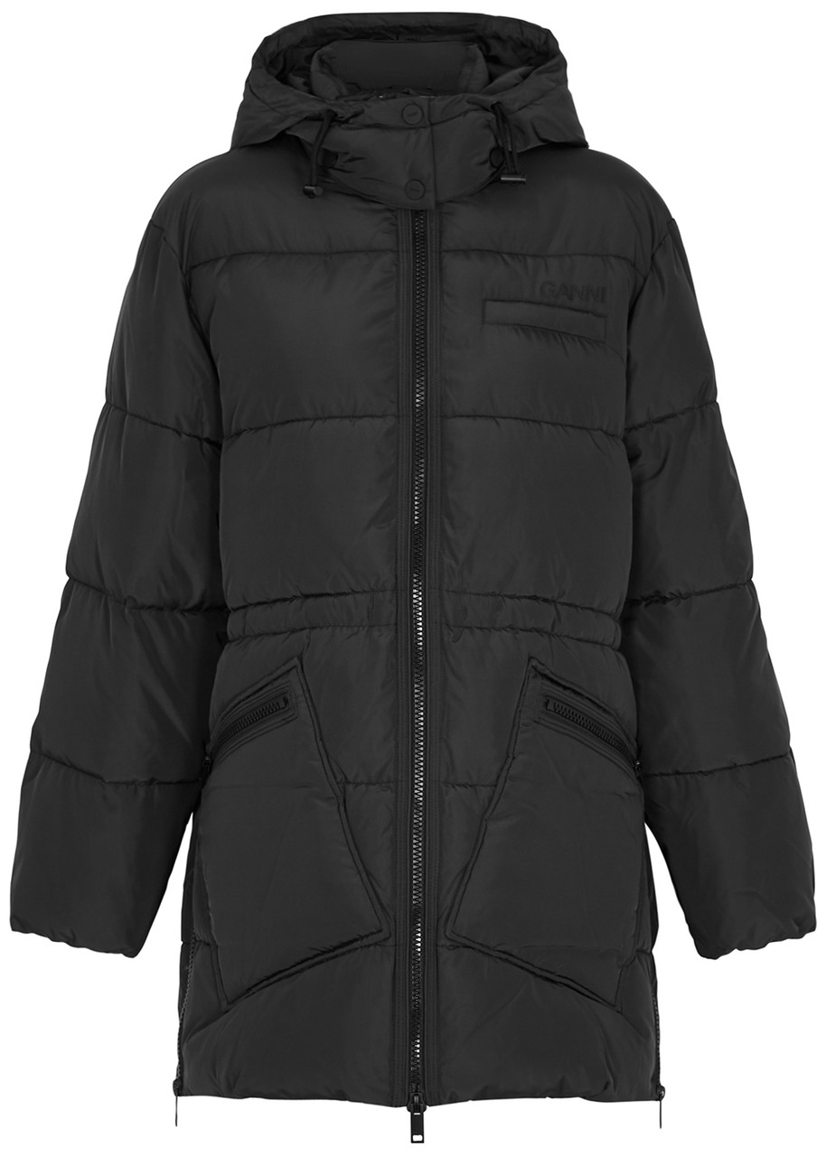 Ganni Quilted Shell Coat - Black - L