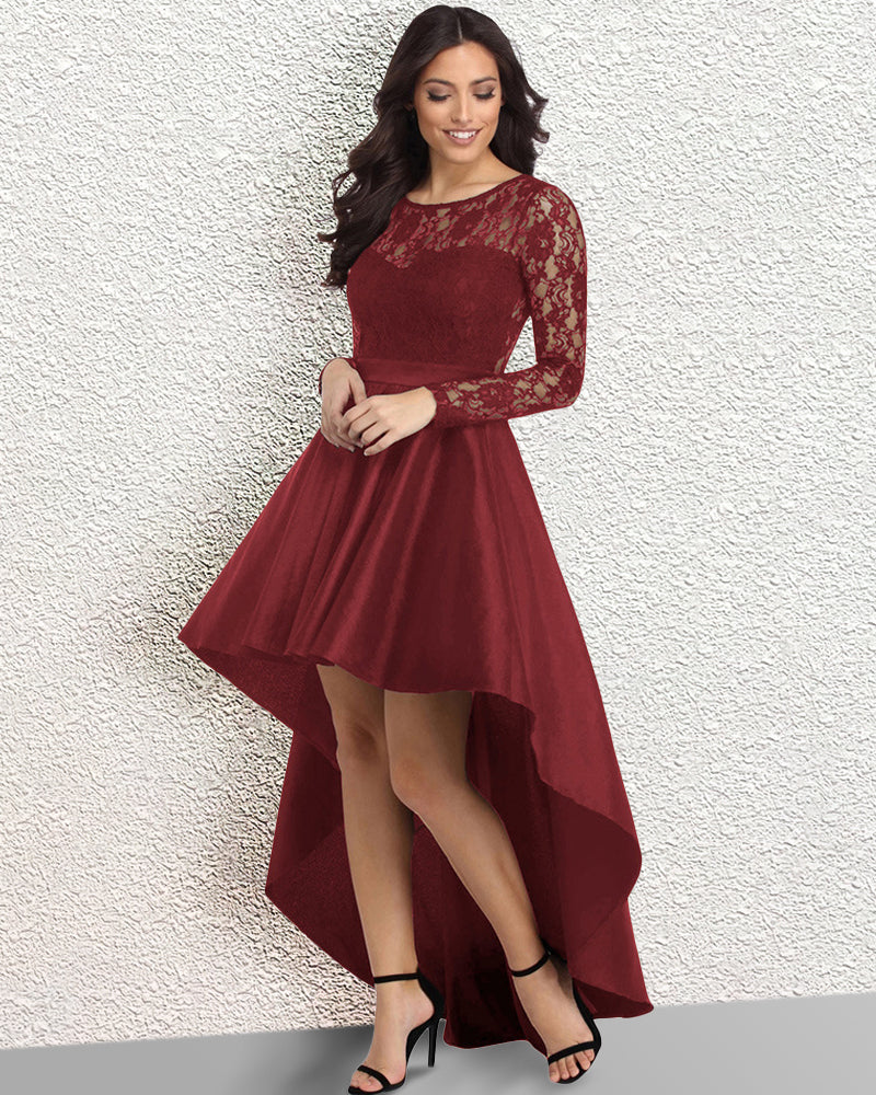 Zeagoo Women's Asymmetrical Lace Bridesmaid Dress - Red M