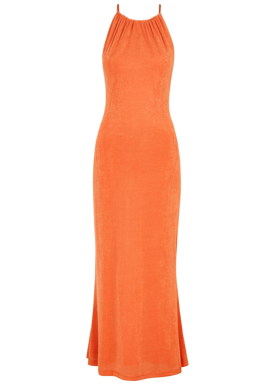 Misha Greta Orange Stretch-jersey Midi Dress - Coral