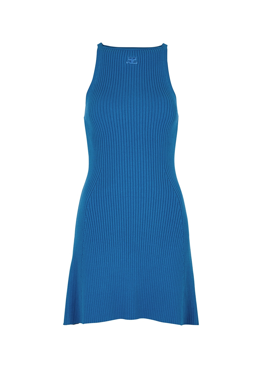 Courrges Blue Ribbed-knit Mini Dress
