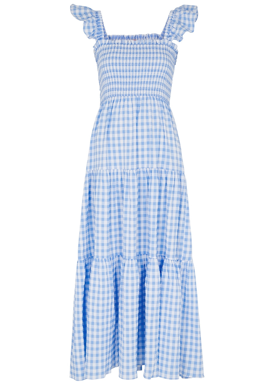 Kitri Aisha Gingham Seersucker Midi Dress - Light Blue