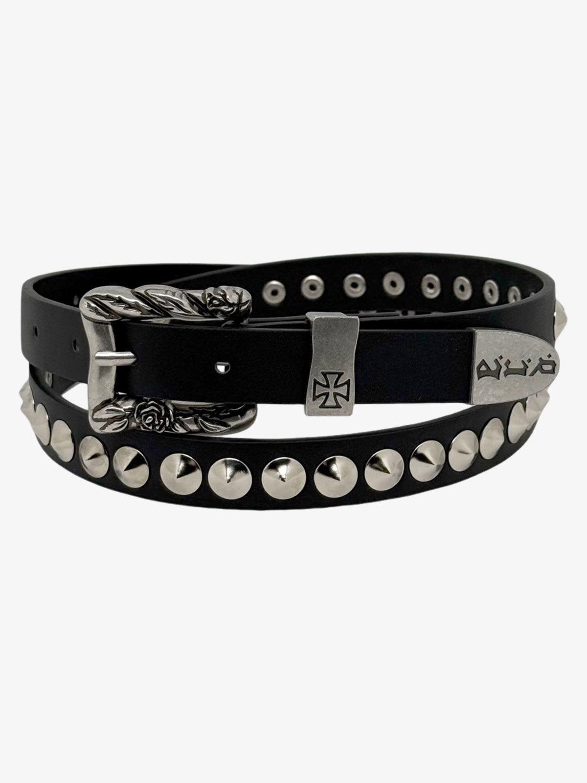 Gothic Cross Studded PU Leather Belt with Alloy Buckle - Black CM