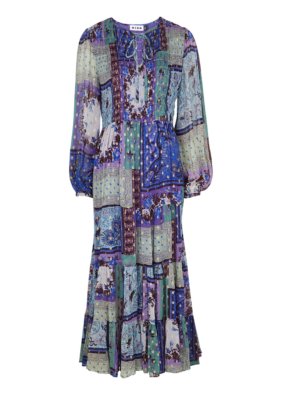 Rixo Lori Printed Chiffon Maxi Dress - Purple