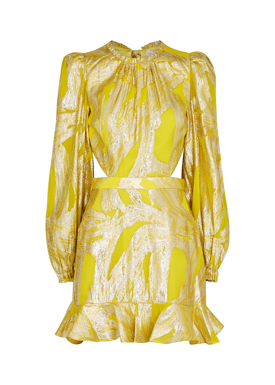 Rebecca Vallance Navarro Yellow Metallic Silk-blend Mini Dress - Gold