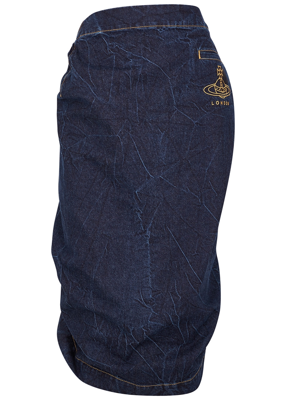 Vivienne Westwood Dark Blue Pleated Denim Midi Skirt - W