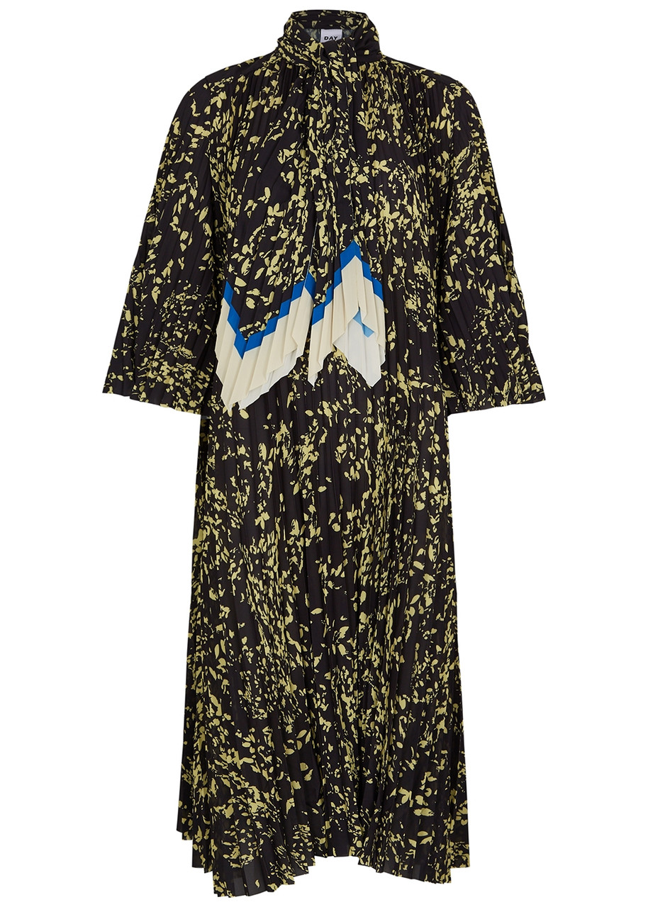 Day Birger ET Mikkelsen Caine Printed Pleated Matte Satin Dress - Black