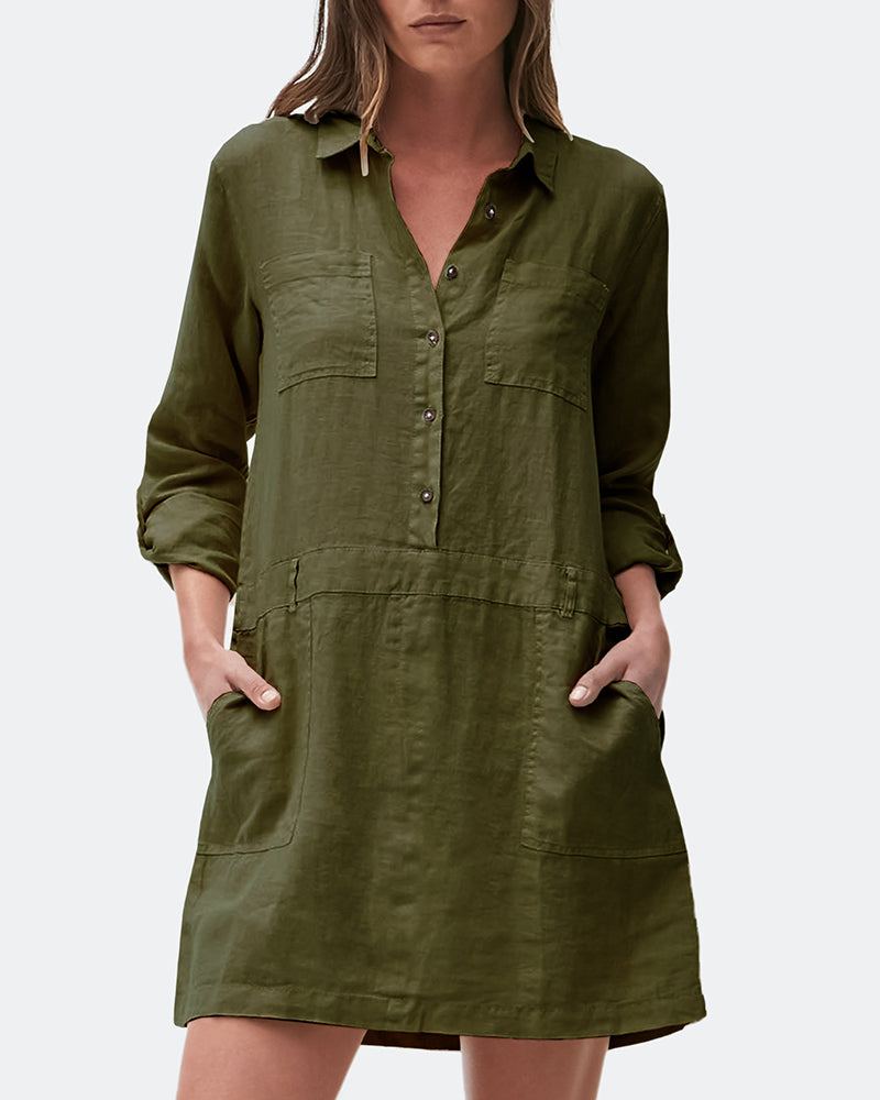 Zeagoo Women's Cotton Linen Midi Dress - Army Green M