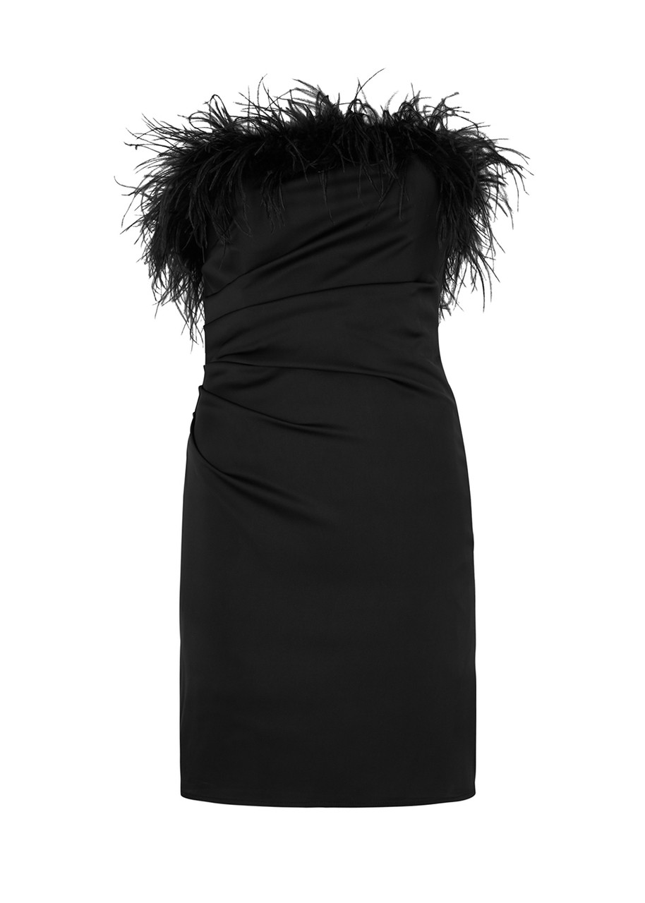 DE LA Vali Spicy Black Feather-trimmed Mini Dress