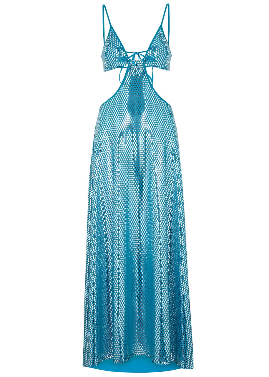 Rotate Birger Christensen Cinderelly Blue Foil-appliqud Dress