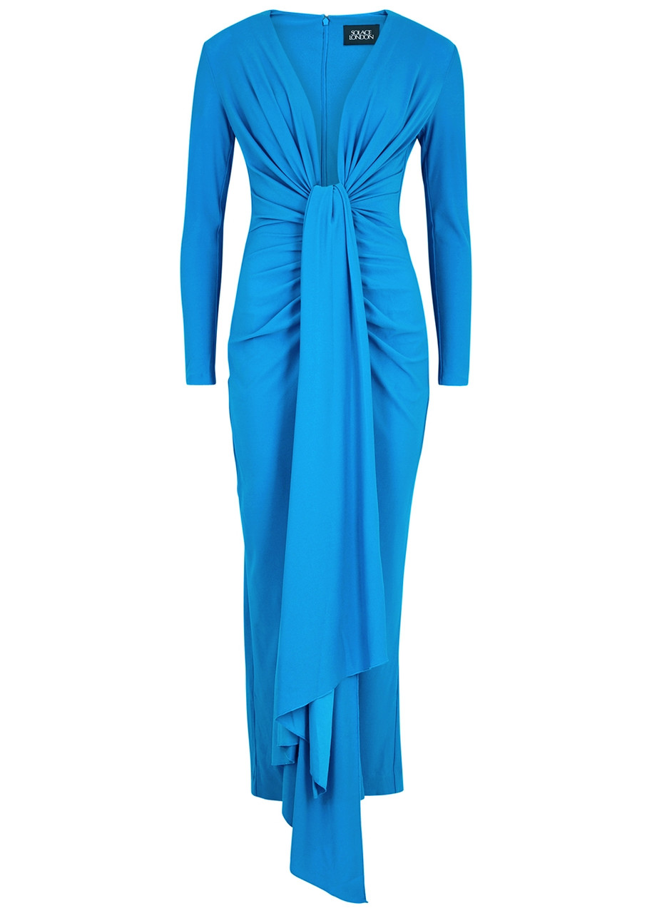 Solace London Lorena Draped Maxi Dress - Blue