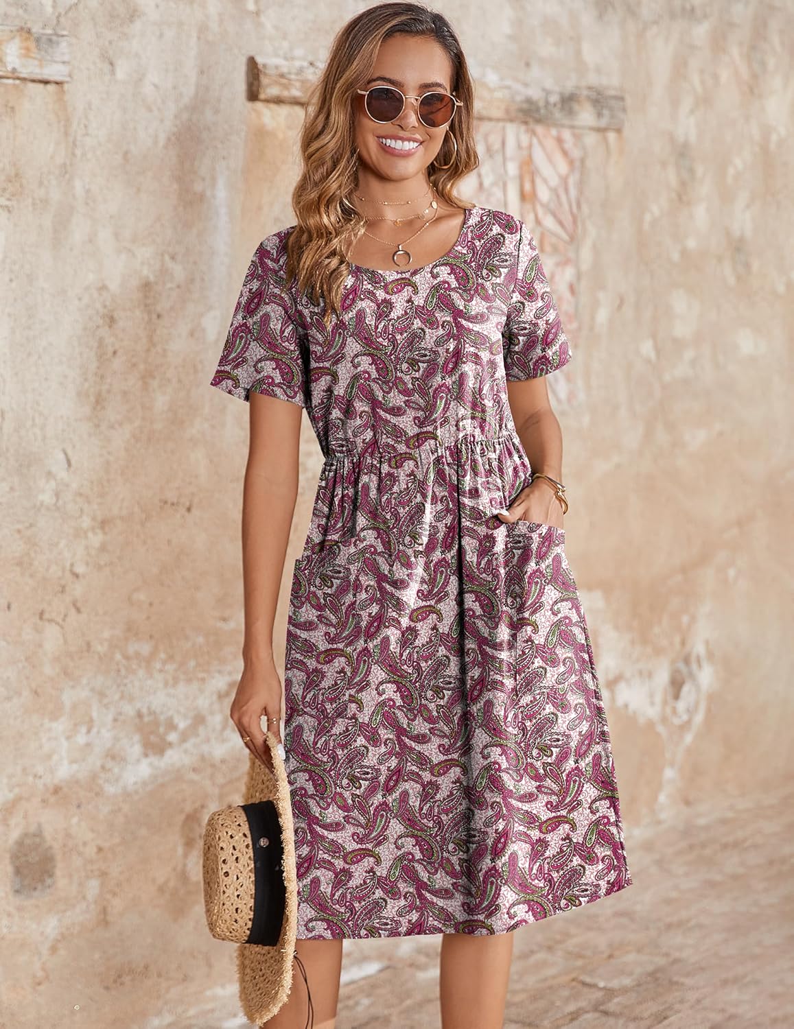 Zeagoo Womens Midi Dress Short Sleeve A