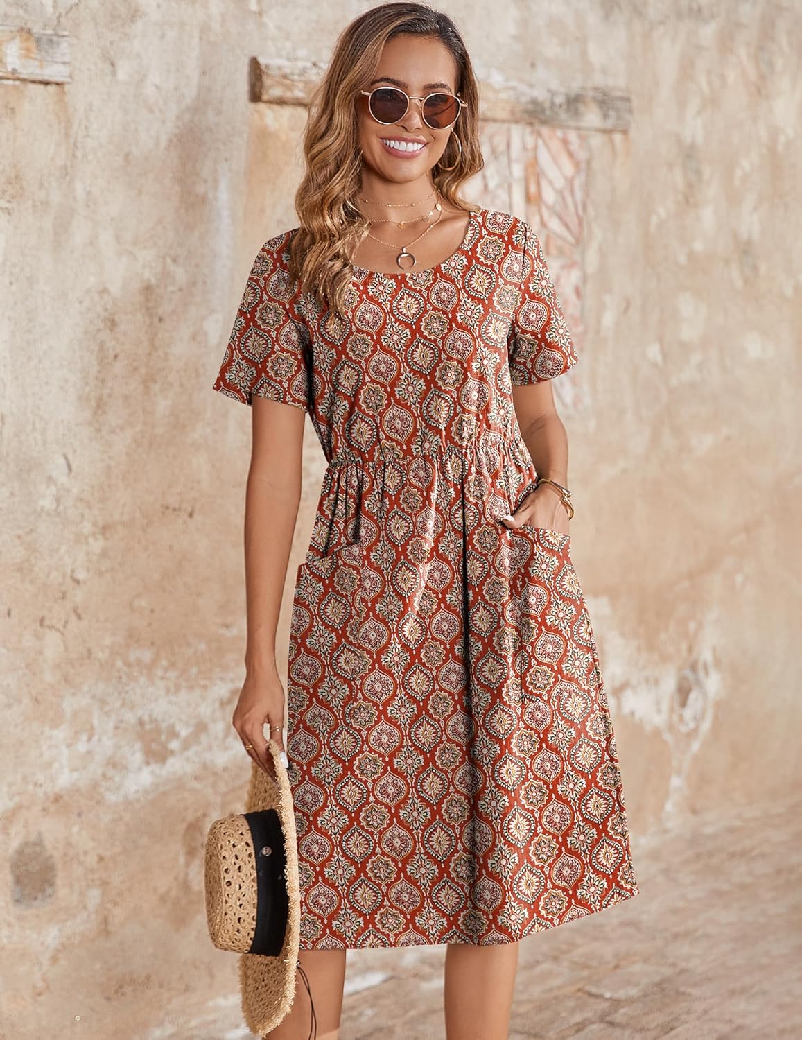 Zeagoo Womens Midi Dress Short Sleeve A