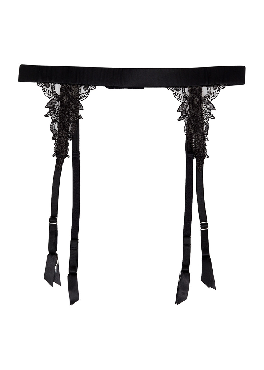 Fleur OF England Onyx Silk-blend Satin Suspender Belt - Black