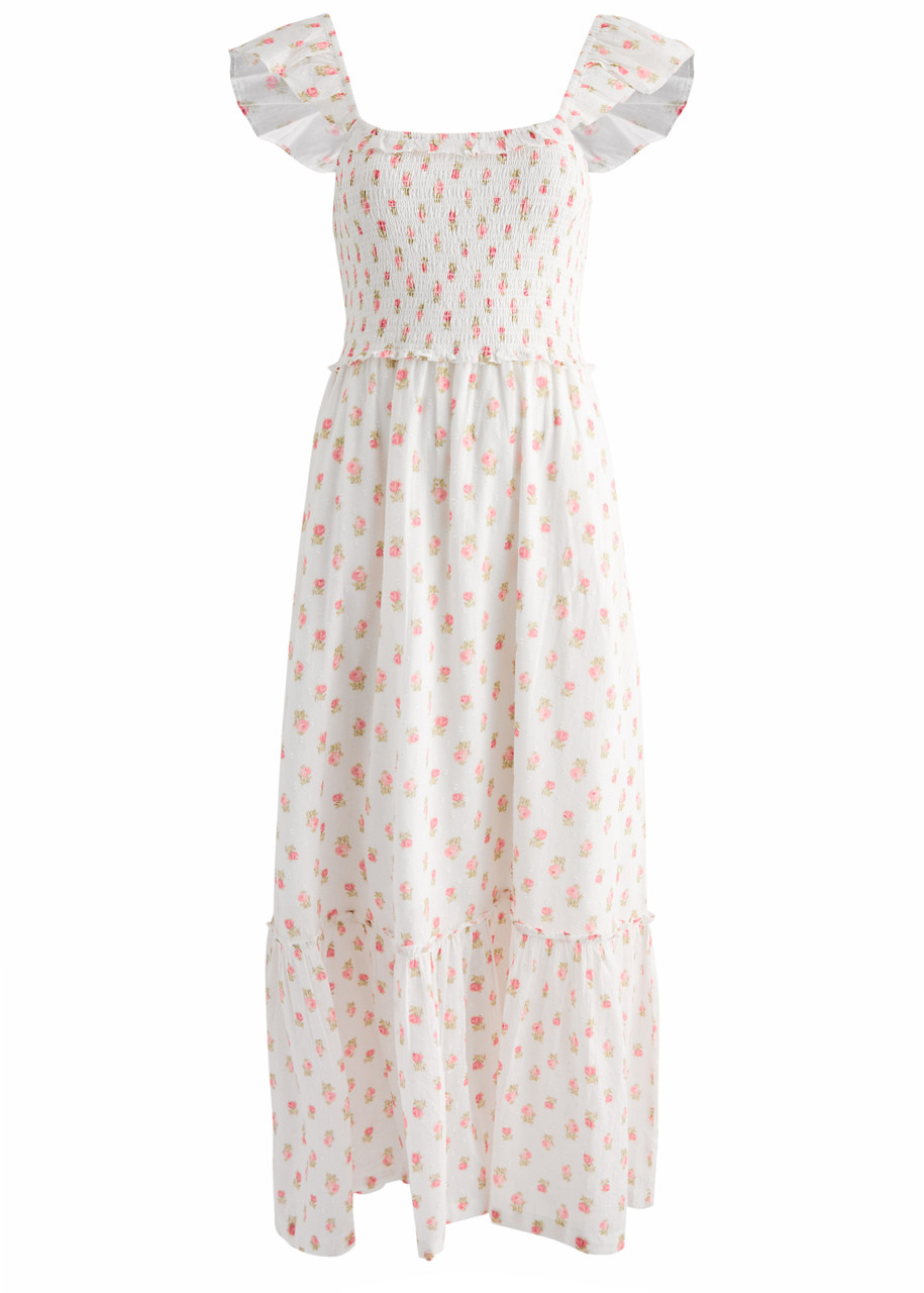 Loveshackfancy Guinevere Floral-print Cotton Maxi Dress - White And Pink - L L