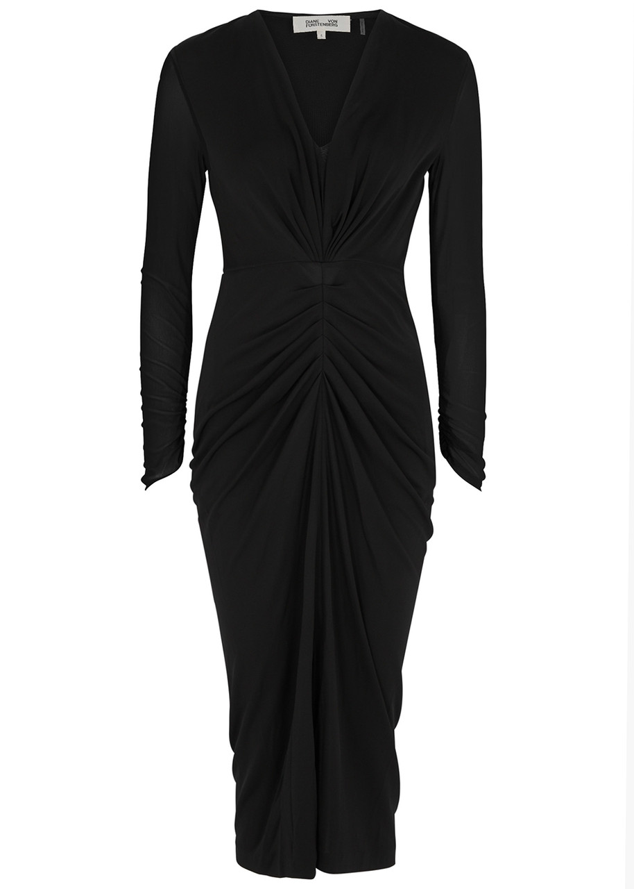 Diane Von Furstenberg Hades Ruched Jersey Midi Dress - Black