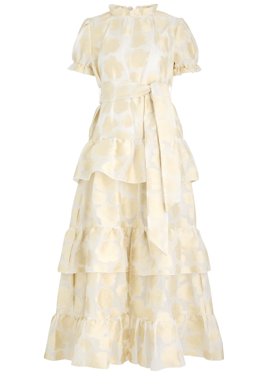 Sister Jane Lasso Belted Floral-jacquard Organza Midi Dress - White - S