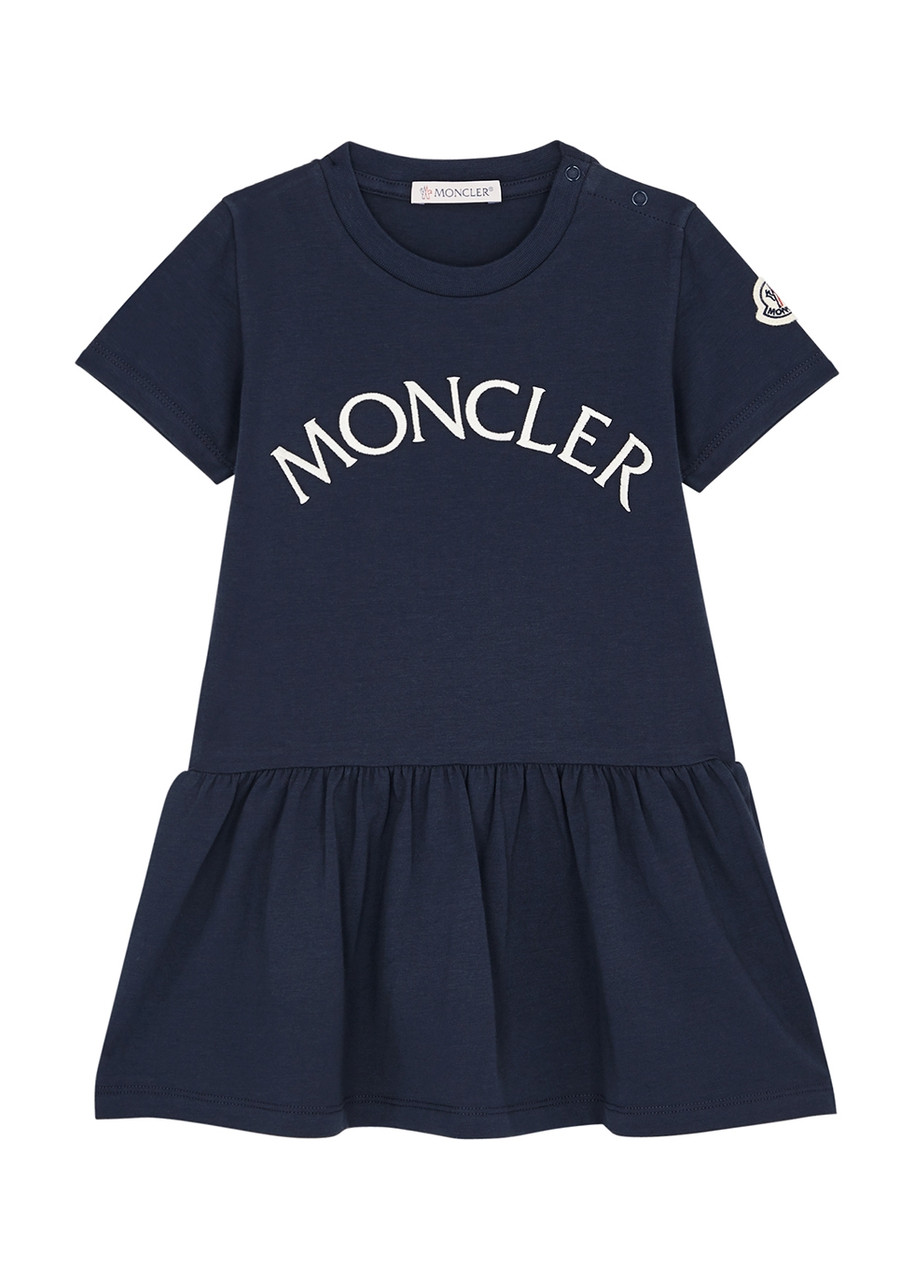 Moncler Kids Logo-embroidered Stretch-cotton Dress - Navy - Months