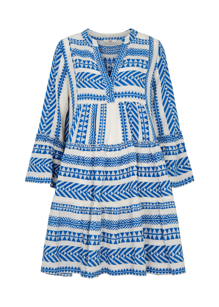 Devotion Ella Embroidered Cotton Mini Dress - Blue And White