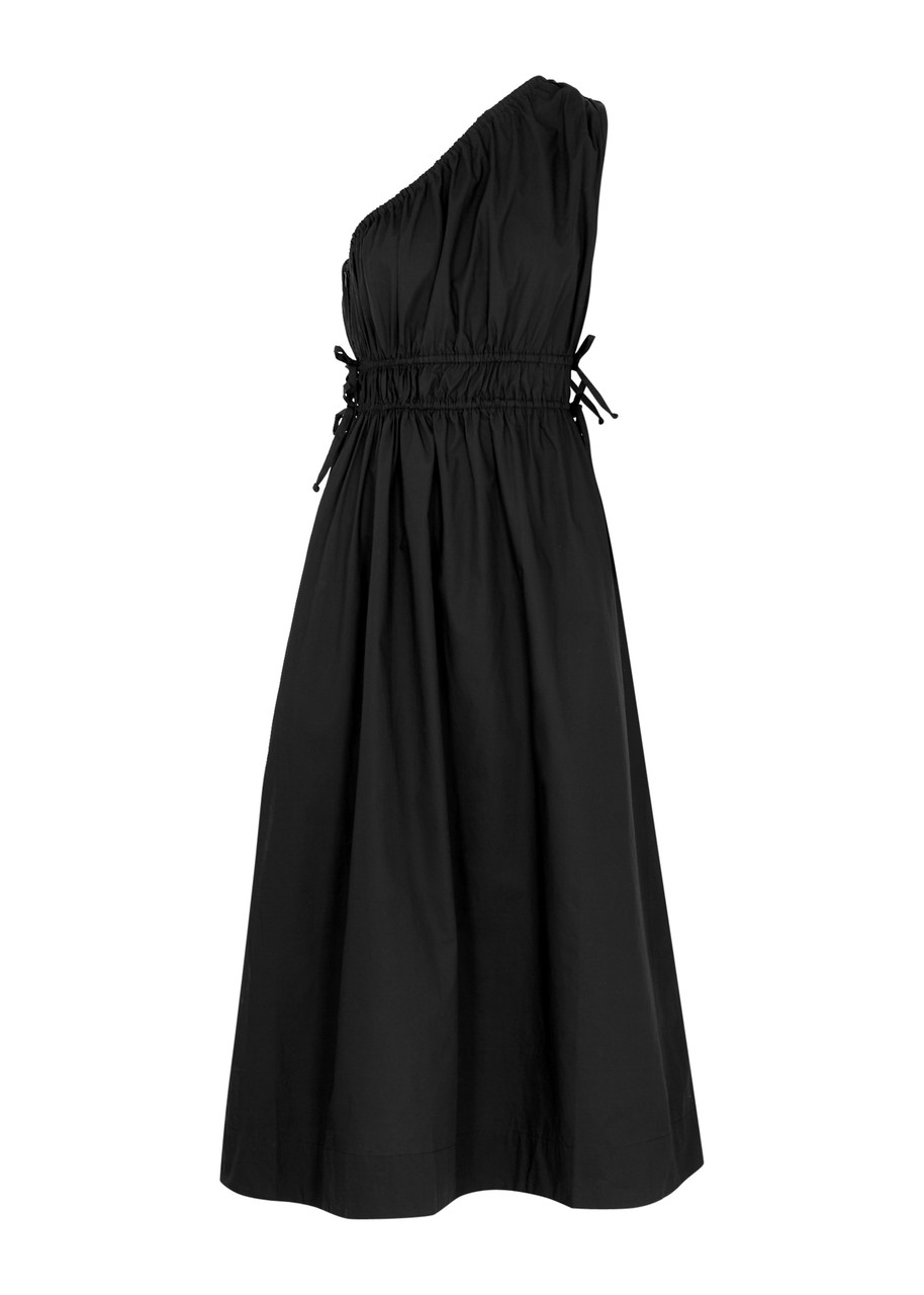 Faithfull The Brand La Ora One-shoulder Cotton-poplin Dress - Black