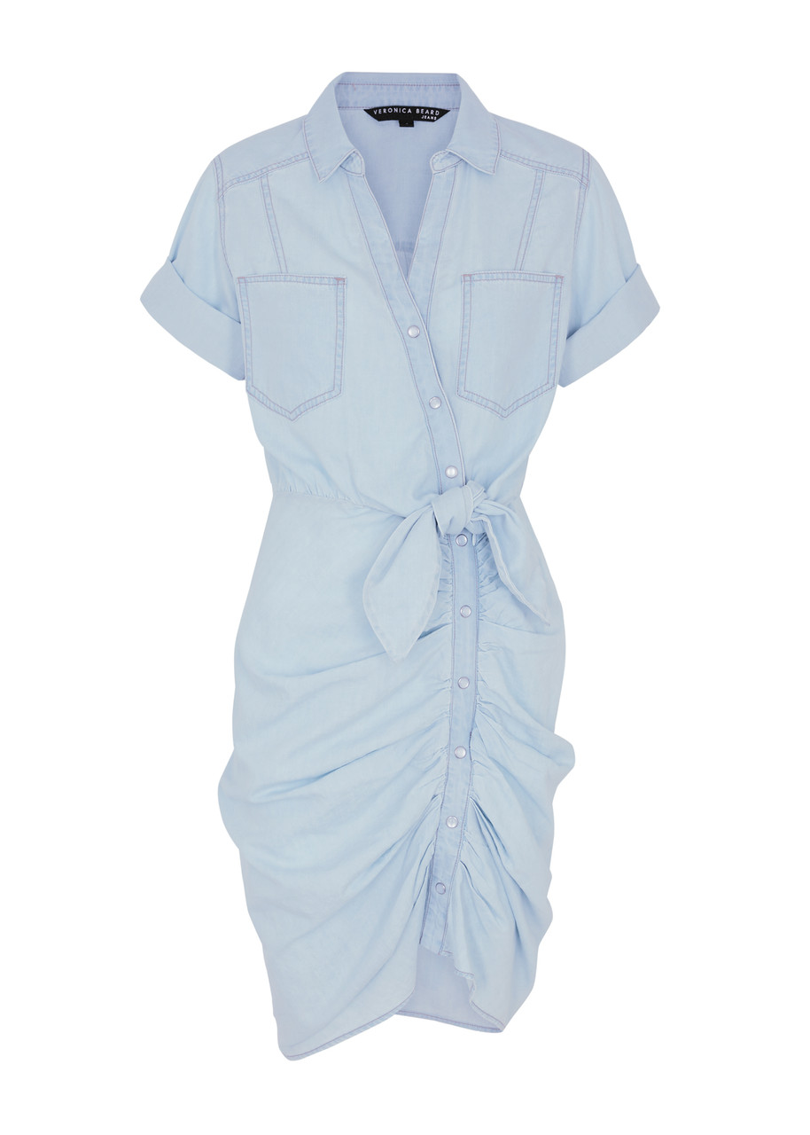 Veronica Beard Hensley Chambray Mini Shirt Dress - Blue