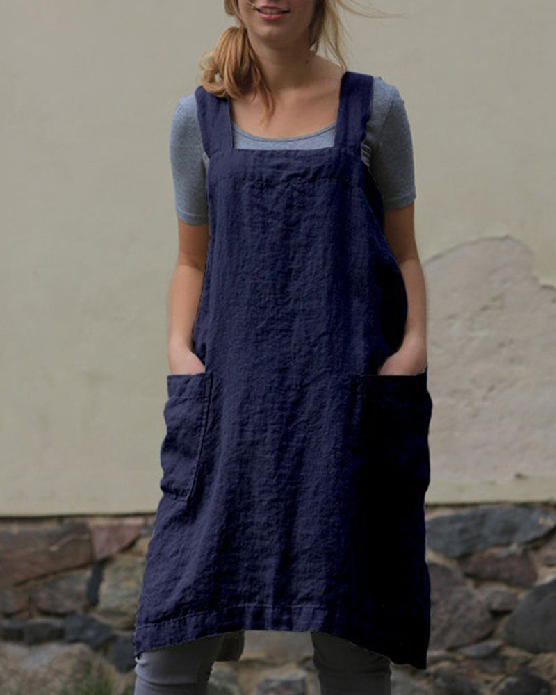 Zeagoo Women's Cross Back Apron with Pockets Pinafore Dress - Navy blue