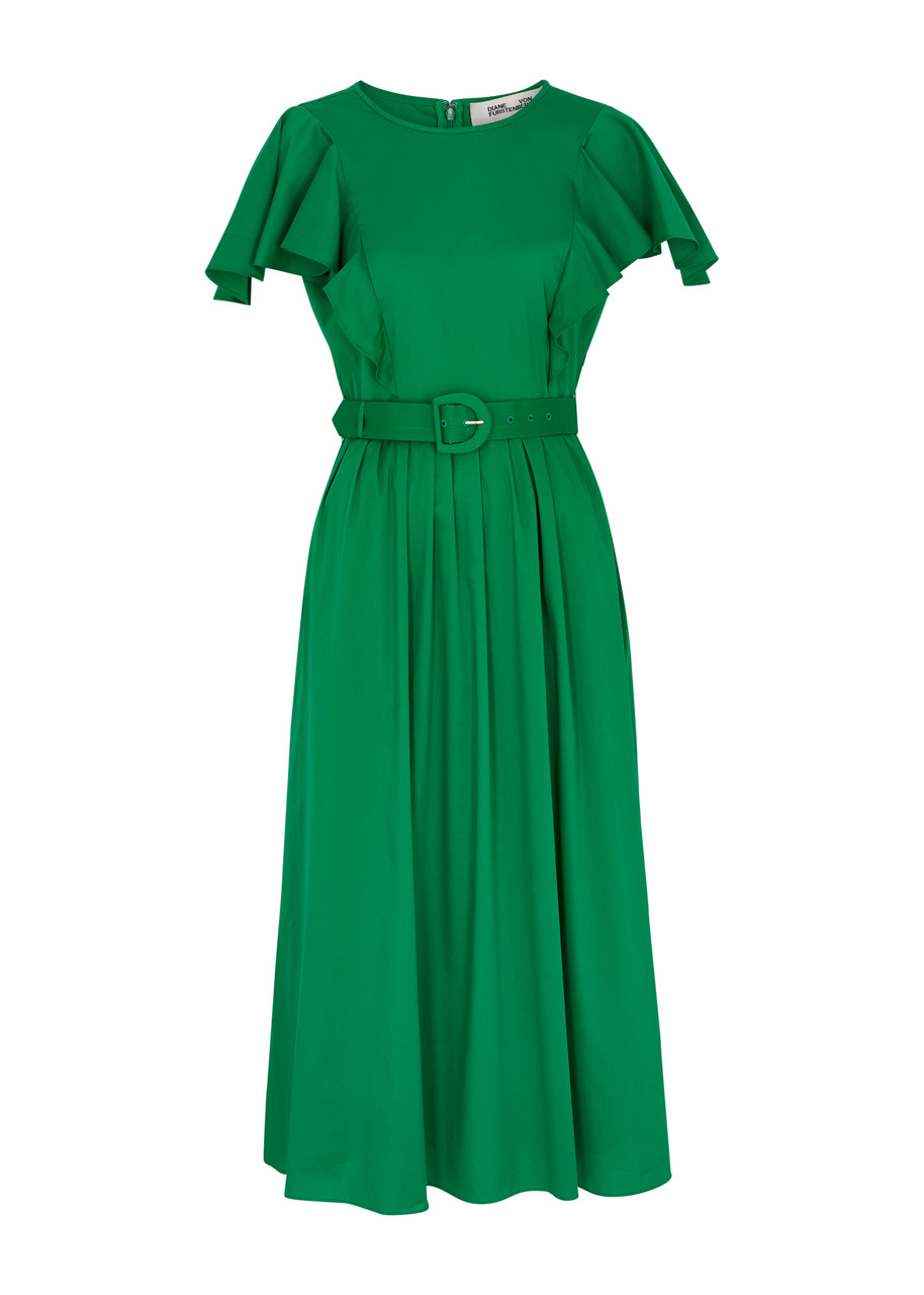 Diane Von Furstenberg Damon Ruffled Cotton-blend Midi Dress - Green