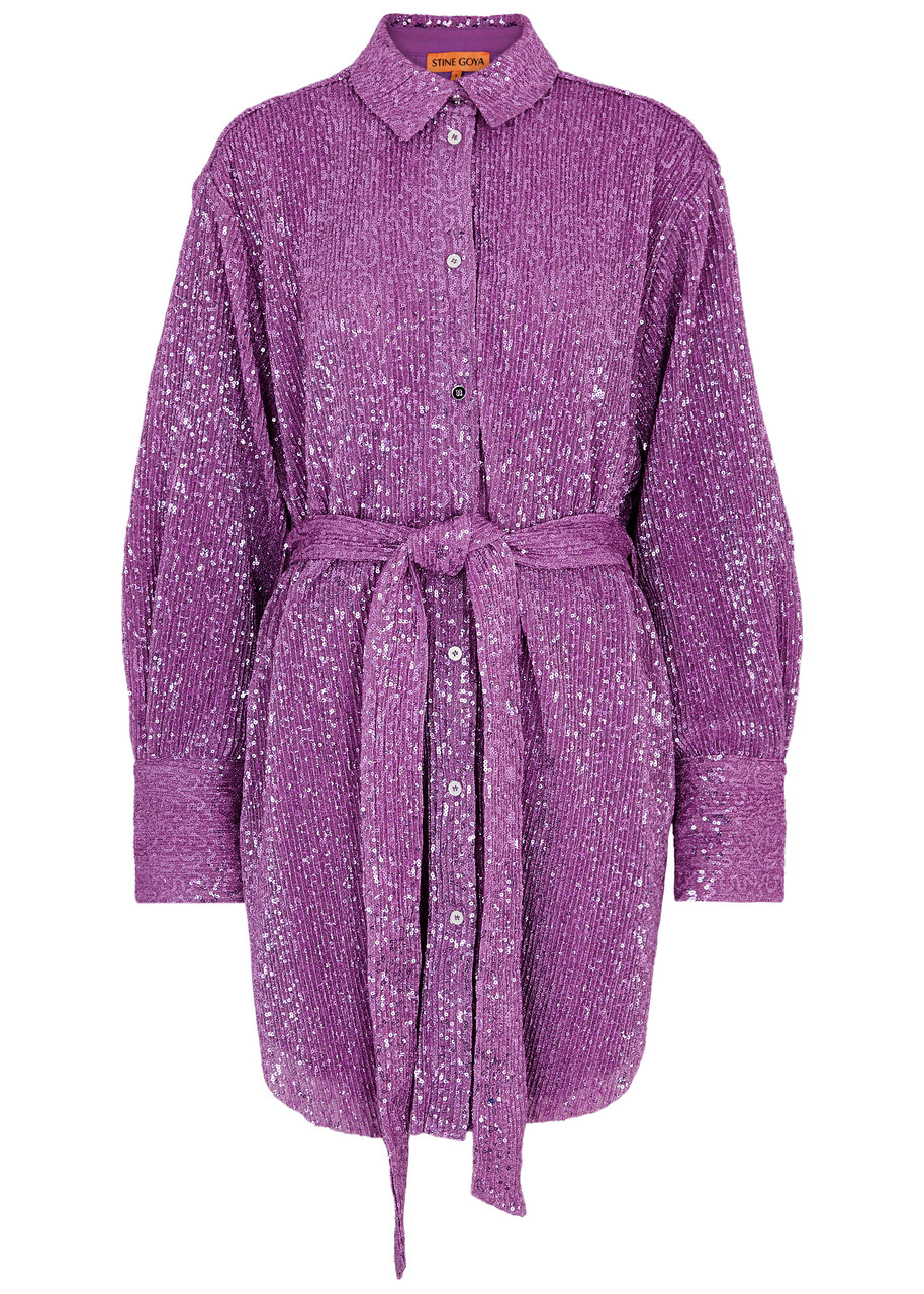 Stine Goya Isolde Embellished Metallic-knit Shirt Dress - Purple