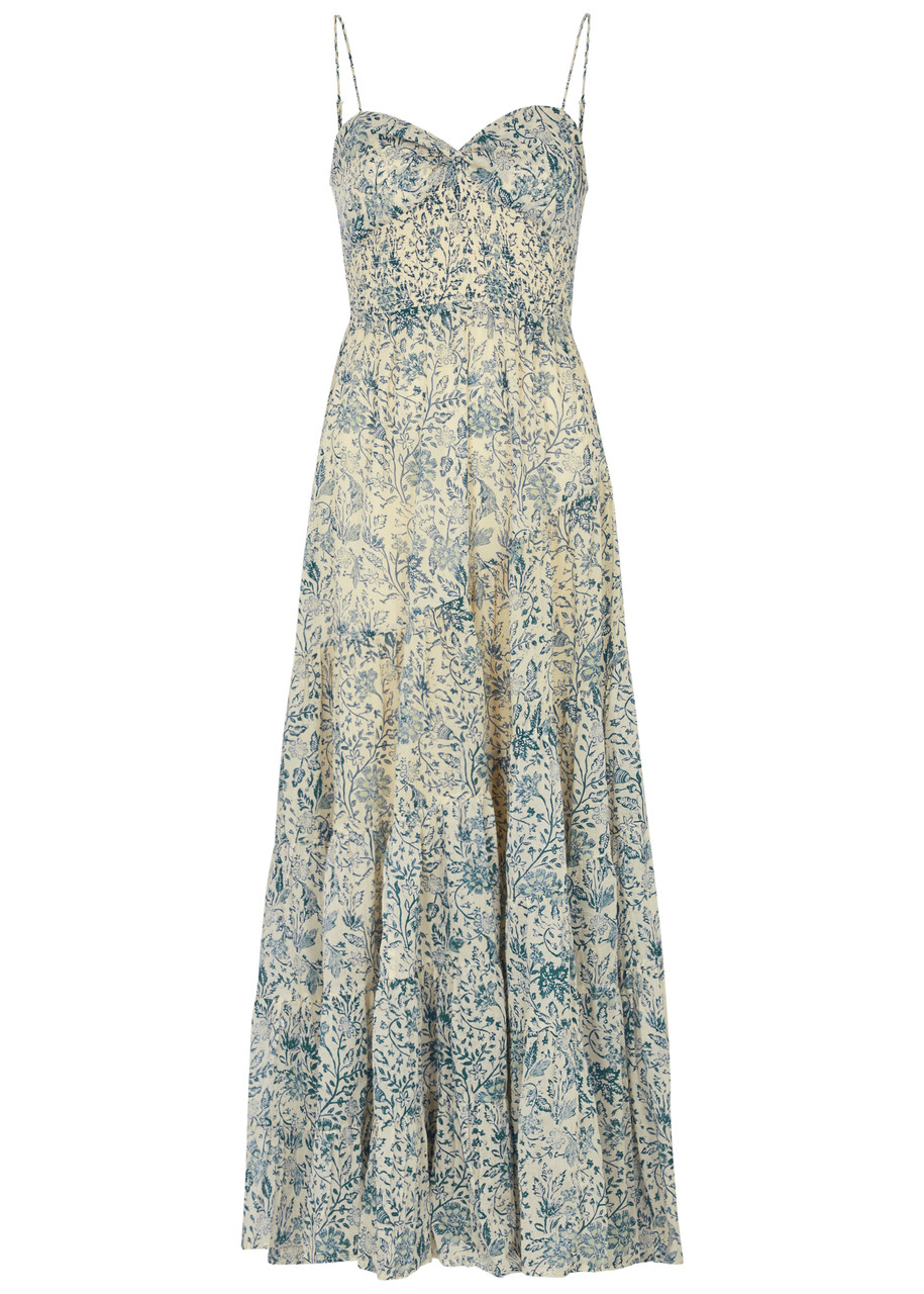 Free People Sundrenched Floral-print Cotton Maxi Dress - Blue