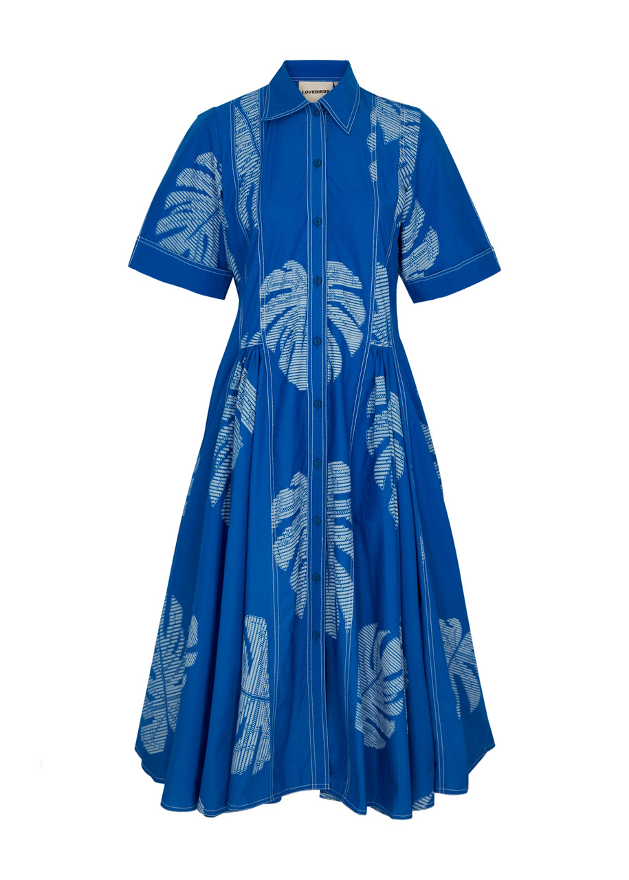 Lovebirds Printed Cotton Midi Dress - Blue