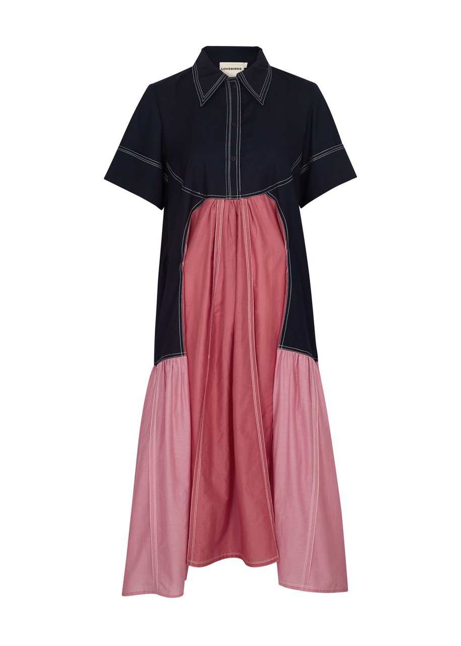 Lovebirds Panelled Cotton-blend Midi Shirt Dress - Pink