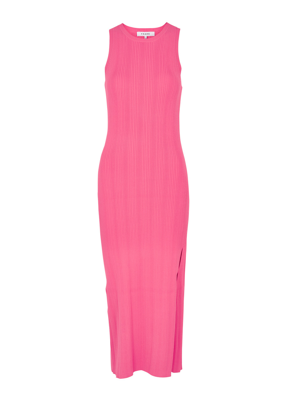 Frame Cut-out Ribbed-knit Midi Dress - Pink
