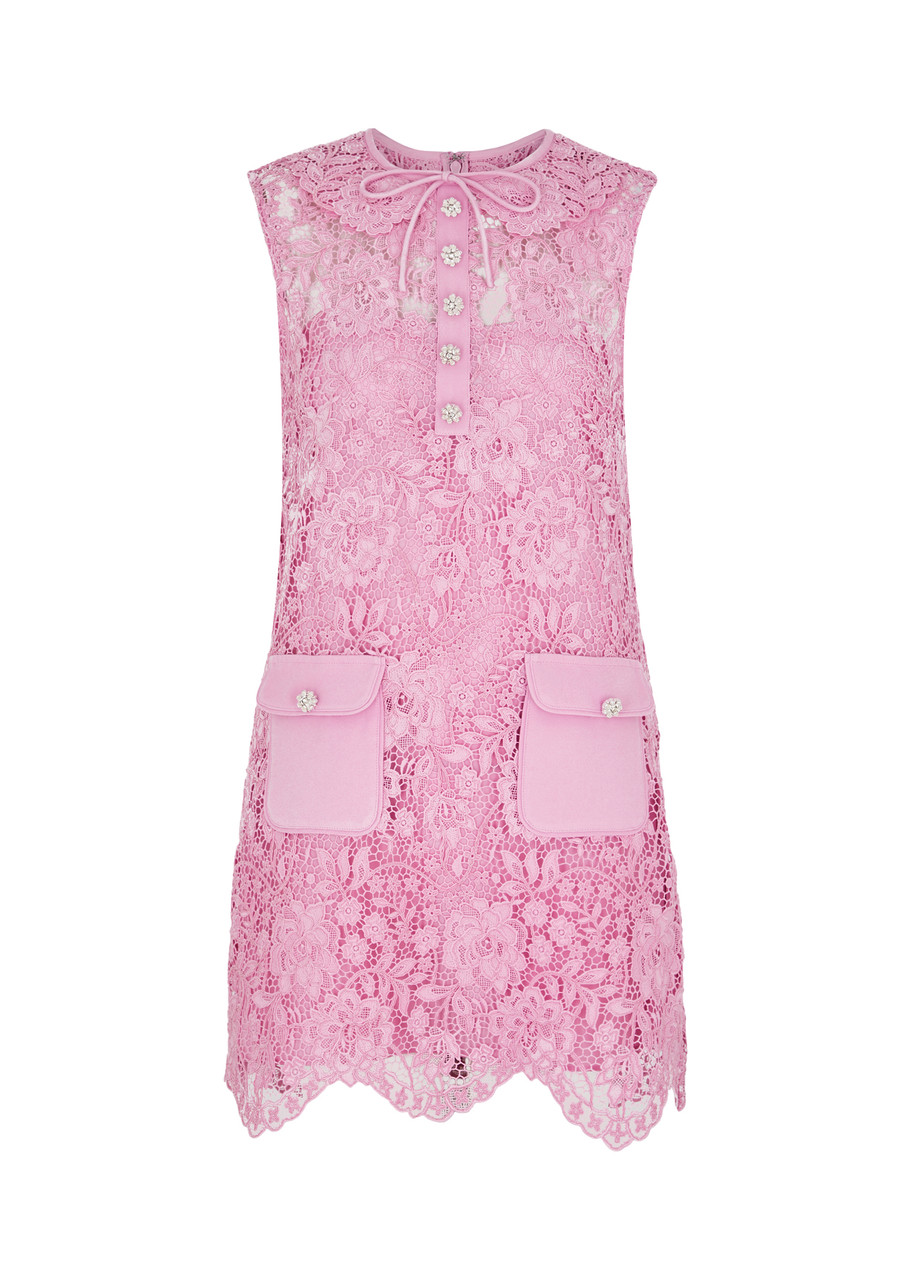 Self-portrait Embellished Guipure Lace Mini Dress - Pink