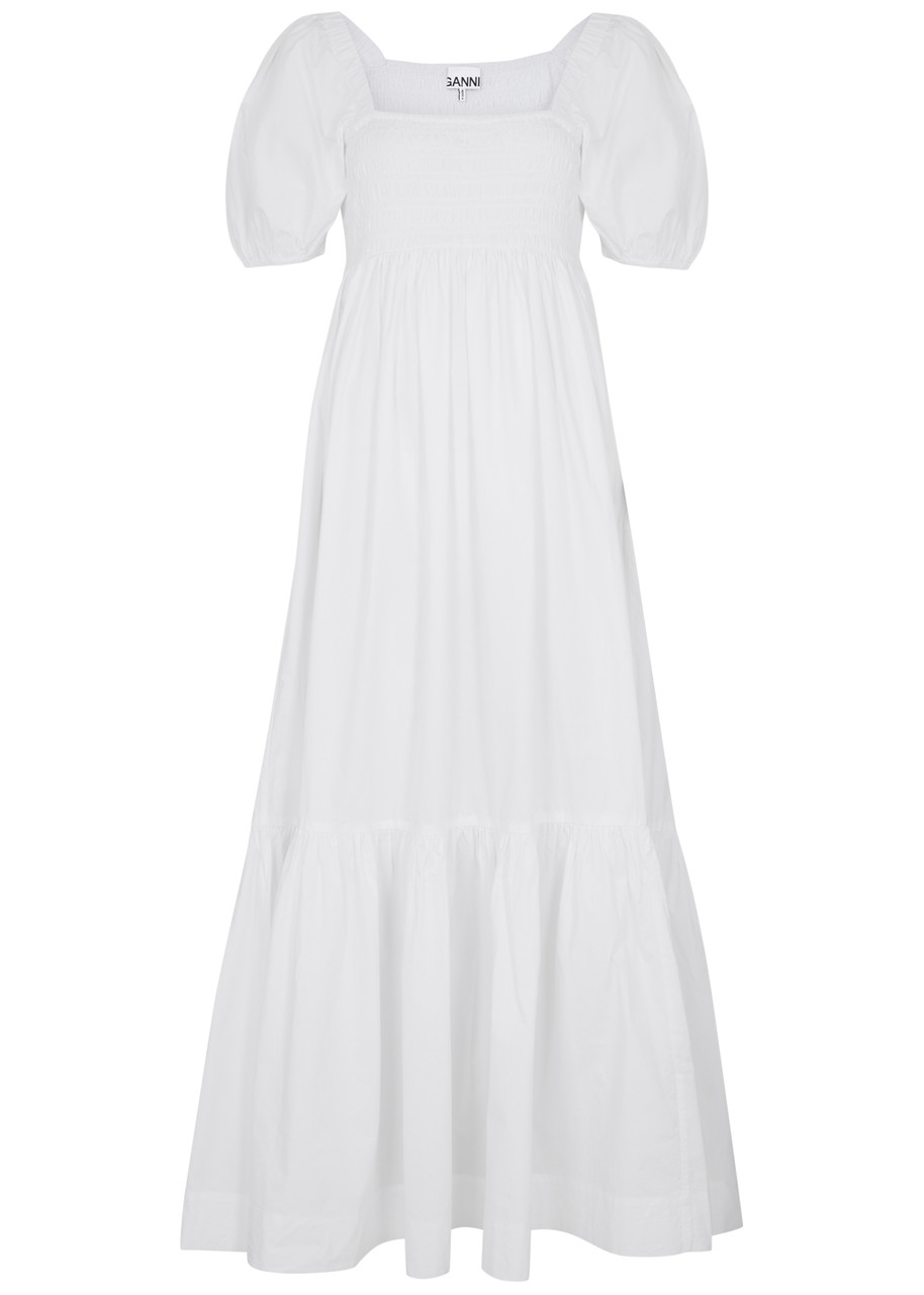 Ganni Cotton-poplin Maxi Dress - White