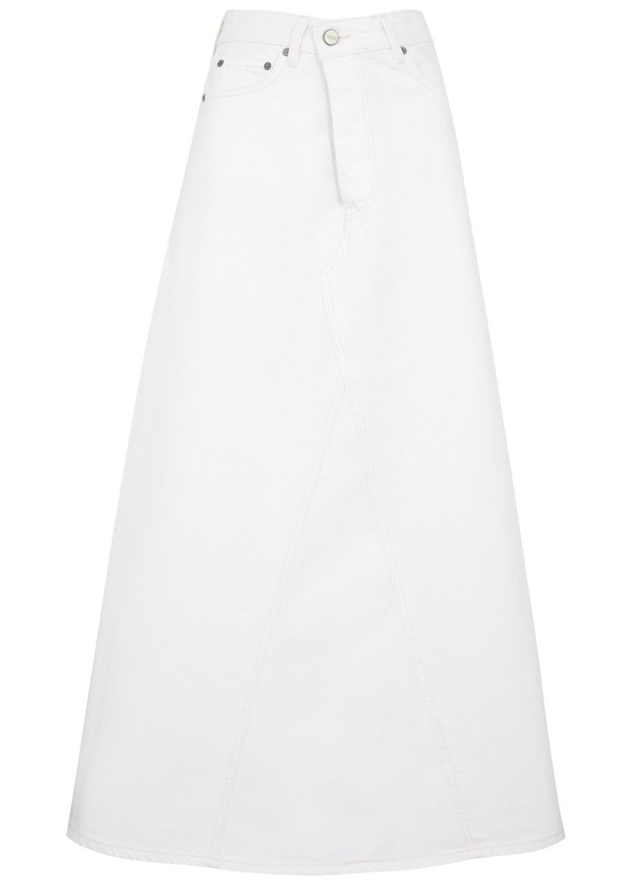 Ganni Double Fly Denim Maxi Skirt - White