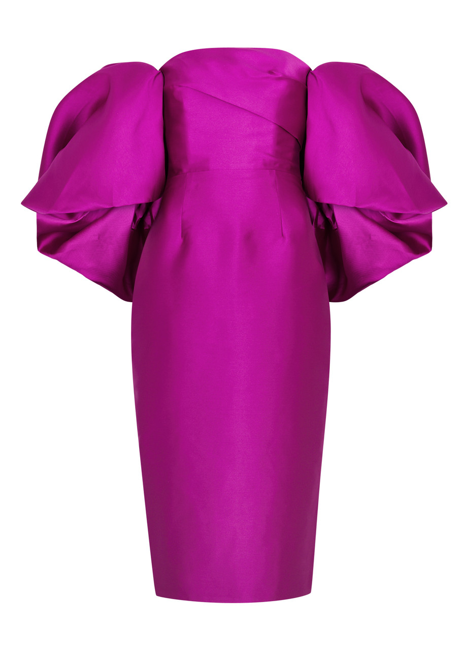 Solace London Marcia Faille Midi Dress - Fuchsia