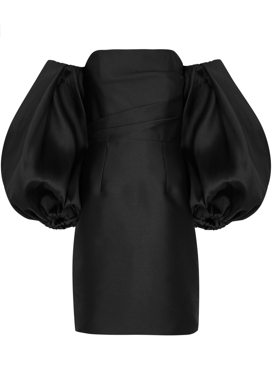 Solace London Bella Off-the-shoulder Faille Mini Dress - Black