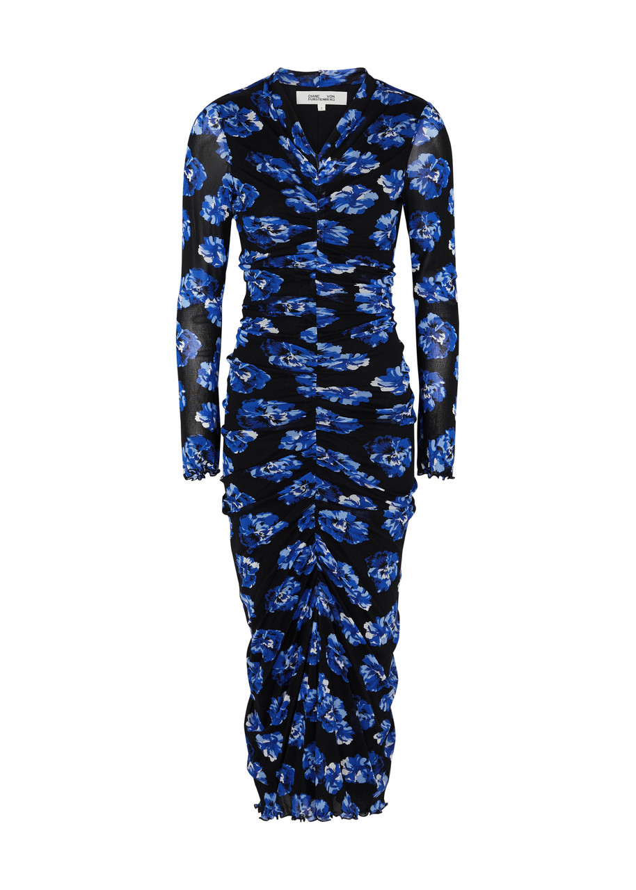 Diane Von Furstenberg Alabama Ruched Tulle Midi Dress - Blue - S - S