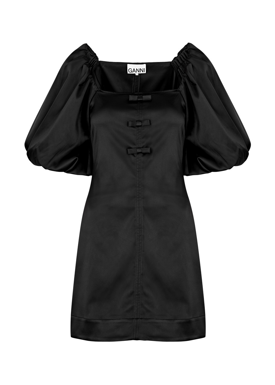 Ganni Bow-embellished Satin Mini Dress - Black - S