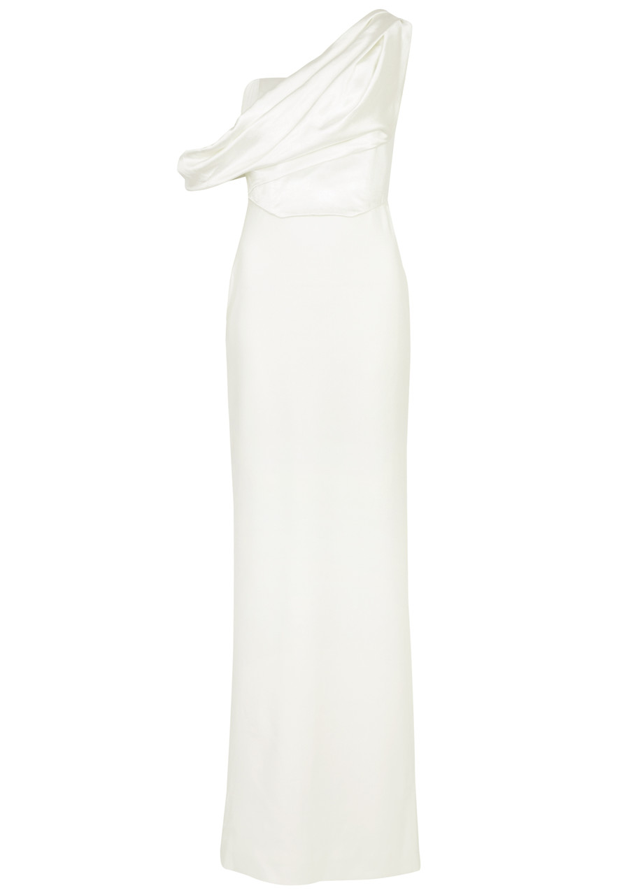 Solace London Kara Draped One-shoulder Maxi Dress - Cream - S