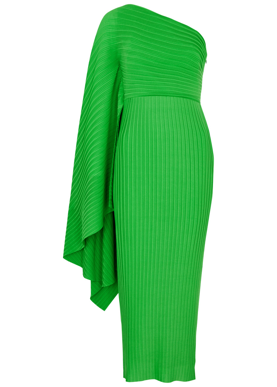 Solace London Lenna One-shoulder Pliss Midi Dress - Green - M