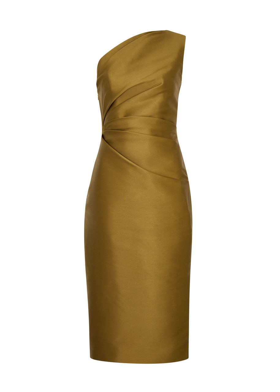 Solace London Orla One-shoulder Satin Midi Dress - Gold - S
