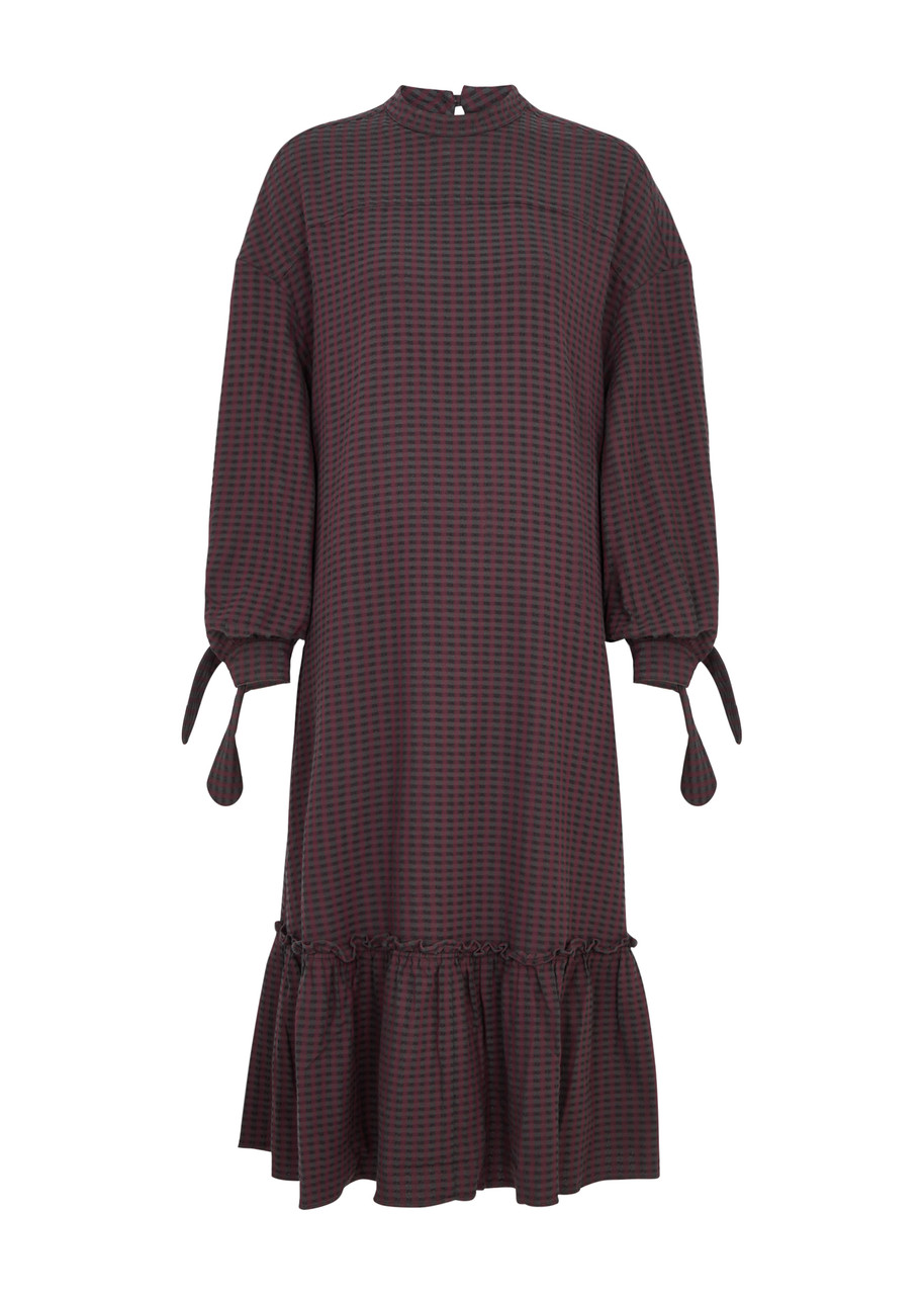 Ymc Rushmore Gingham Seersucker Midi Dress - Burgundy - S - S
