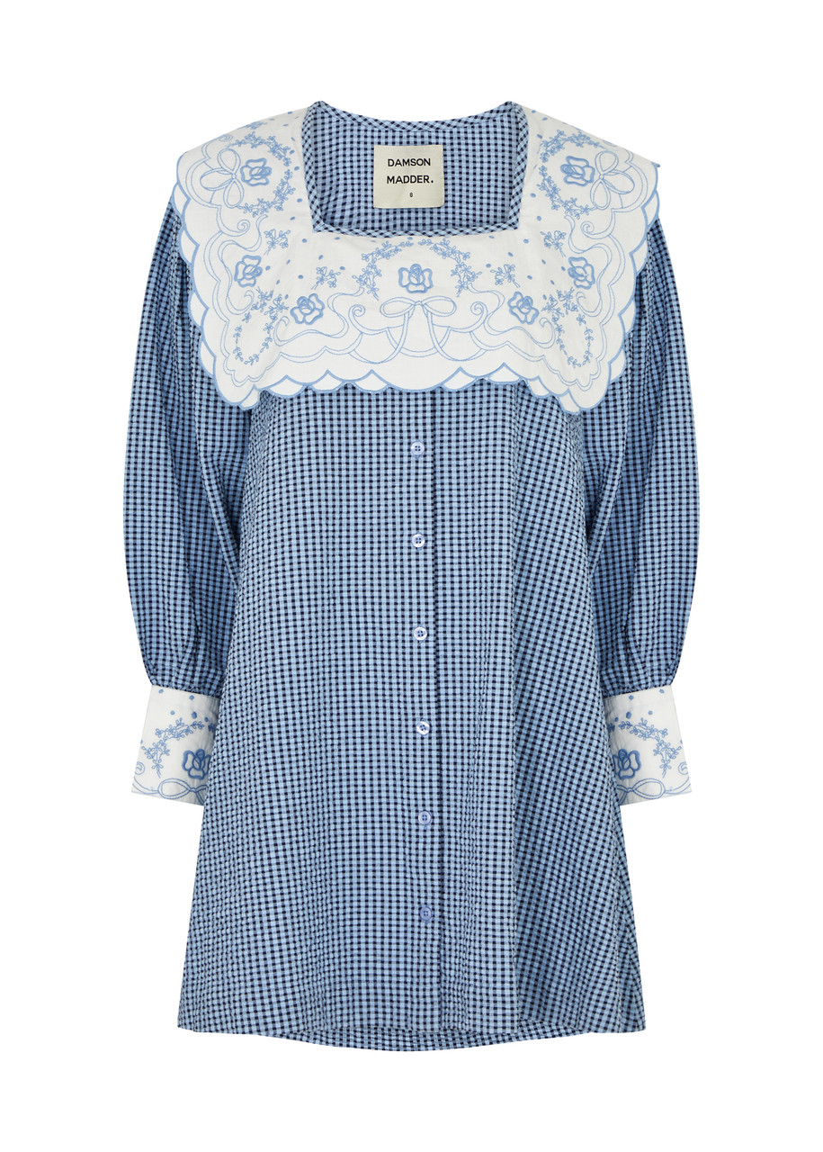 Damson Madder Mala Gingham Seersucker Mini Dress - Blue -