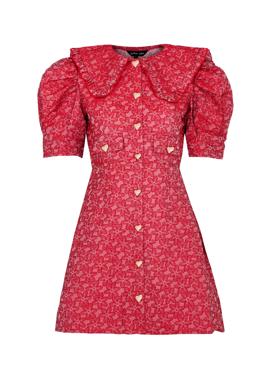 Sister Jane Flower Power Floral-jacquard Mini Dress - Red - M