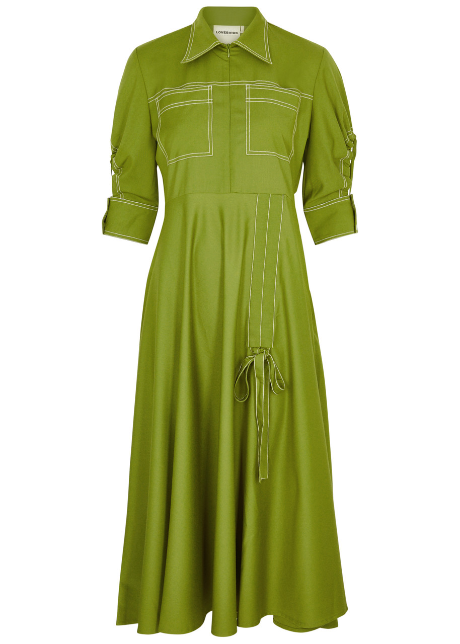 Lovebirds Twill Midi Shirt Dress - Green - L