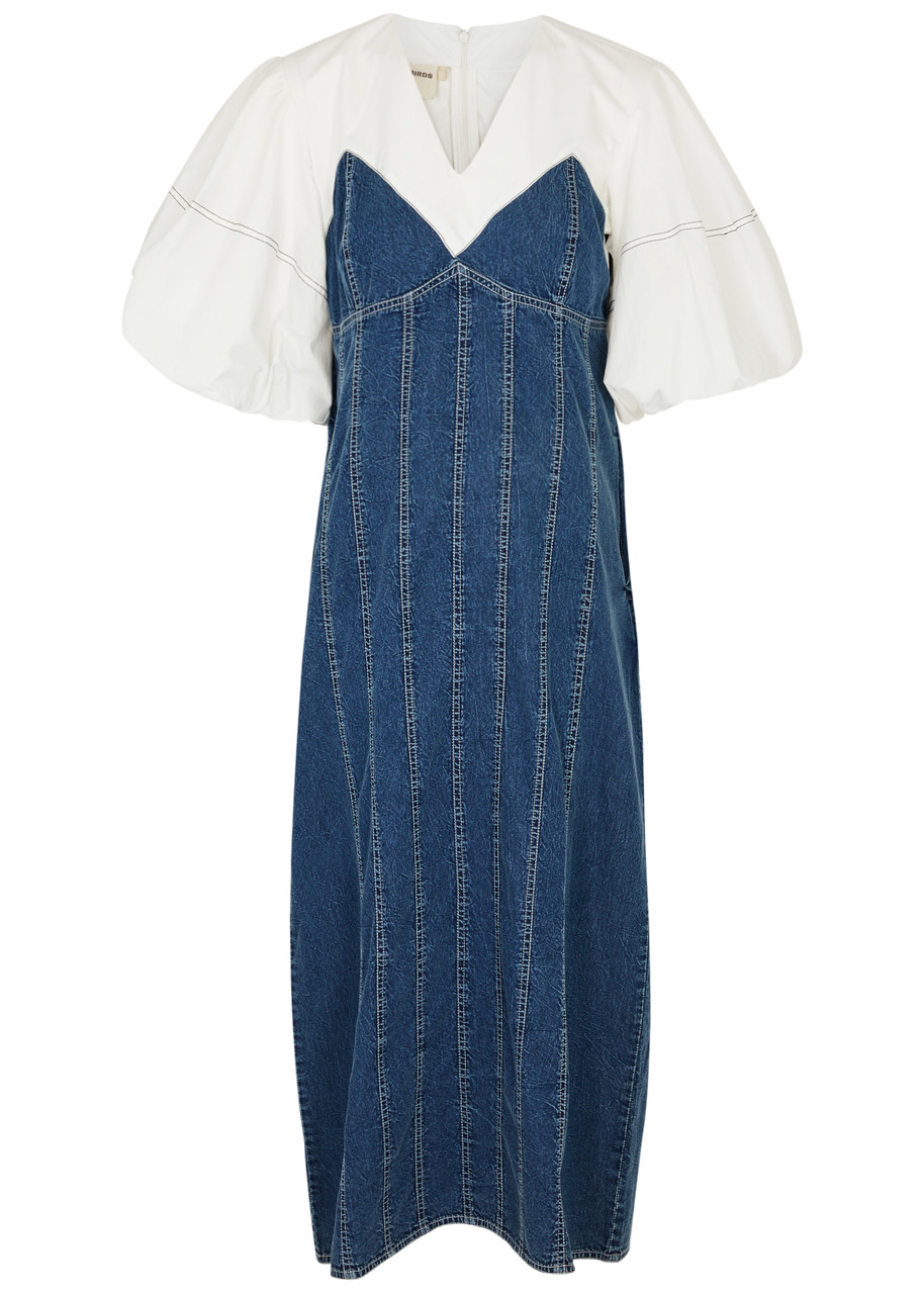 Lovebirds Panelled Cotton and Denim Midi Dress - M