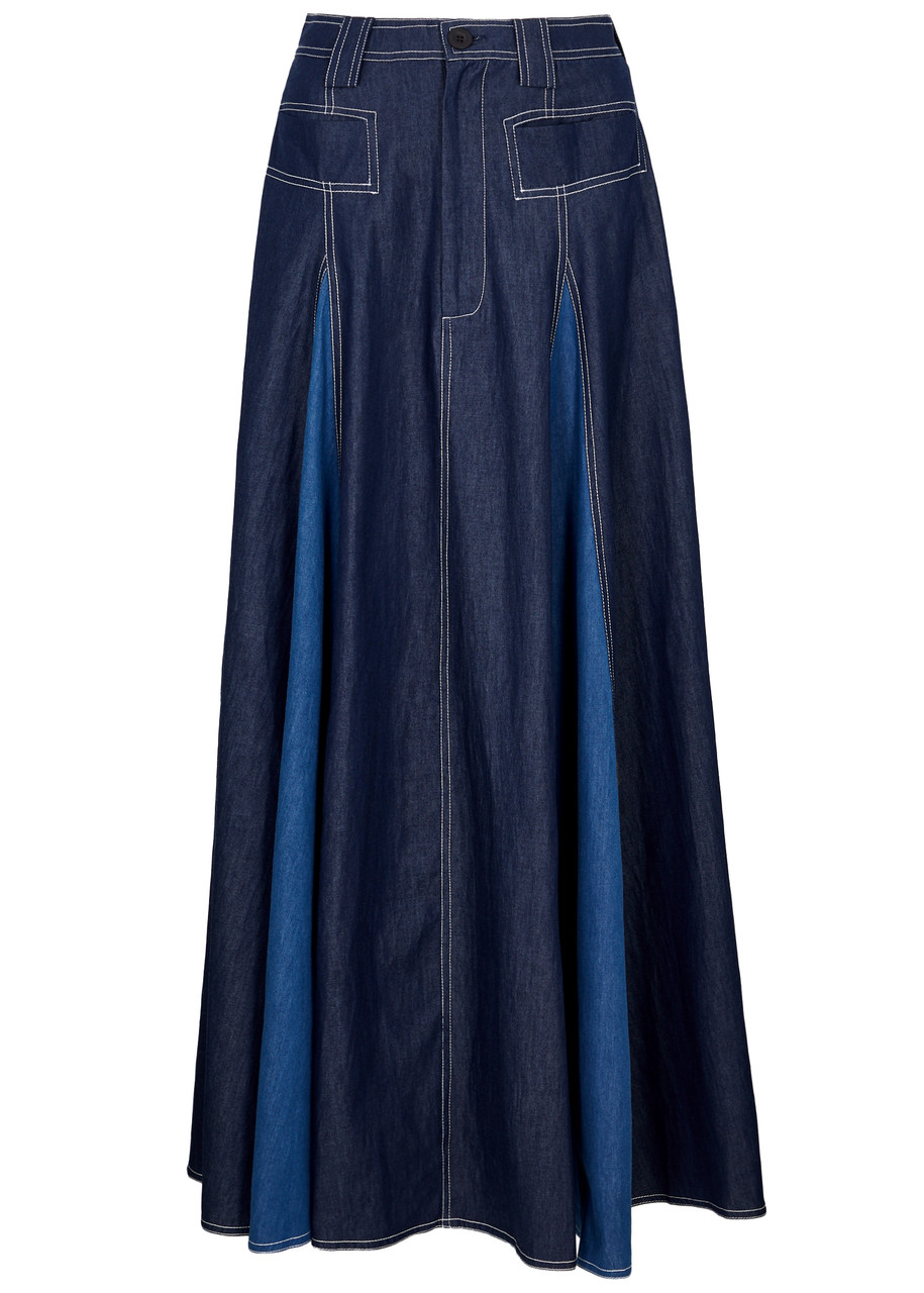 Lovebirds Panelled Chambray Maxi Skirt - Denim - M